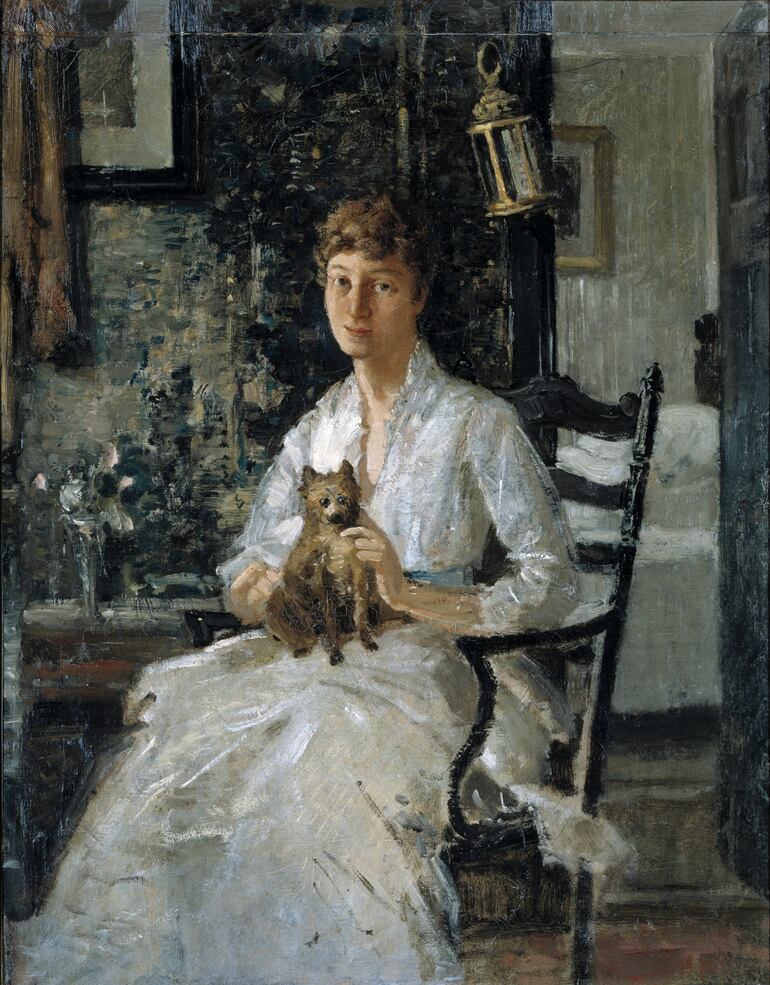 Retrato de una dama con un perro (Anna Baker Weir), J. Alden Weir.