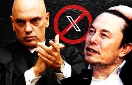 Imagen ilustrativa: el ministro Alexandre de Moraes (i), un logo de "X" en el centro y Elon Musk (i).