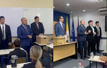 El significativamente corrupto, Jorge Bogarín Alfonso, dialogando en aula durante el examen de ingreso a la Escuela Judicial.