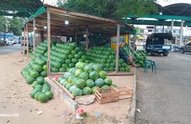 Temporada de sandía. Ofertan desde G. 15.000 hasta G. 30.000, en el Mercado de Abasto de Asunción.