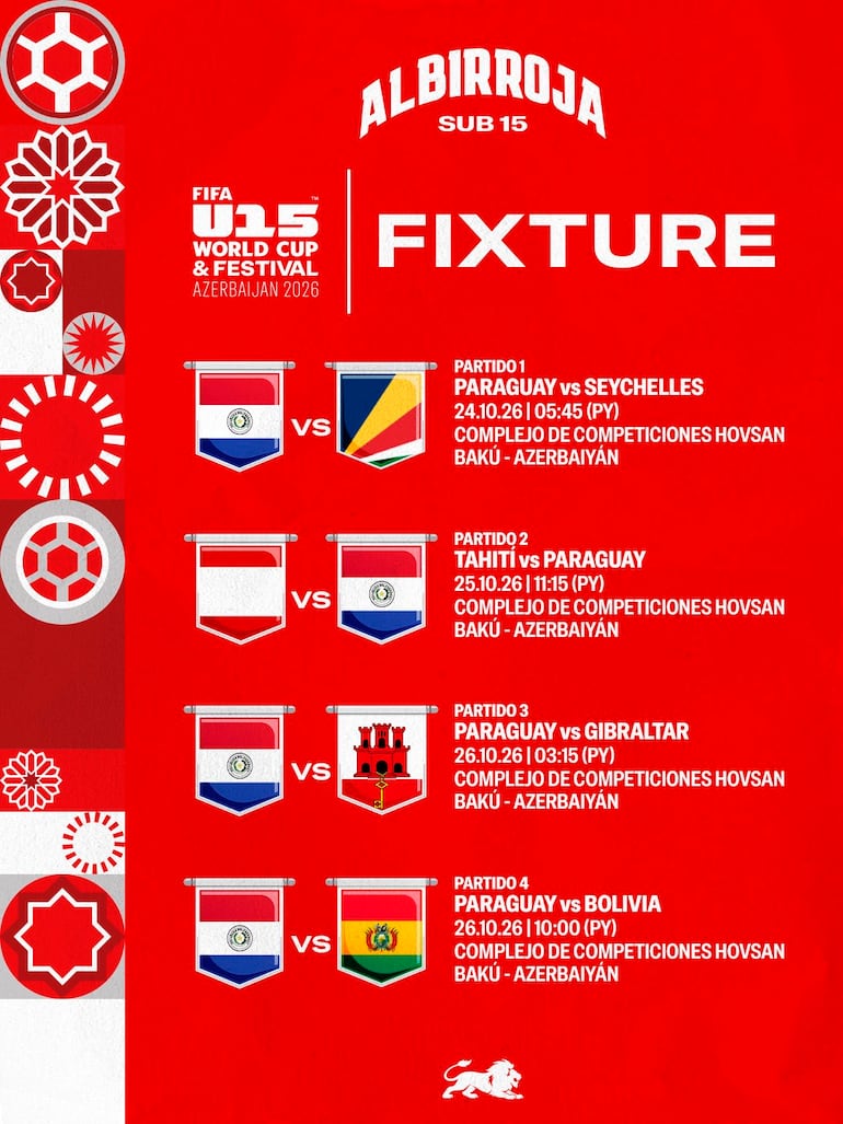 Fixture de la selección paraguaya Sub 15 para la Copa Mundial y Festival Sub 15 de la FIFA 2026.