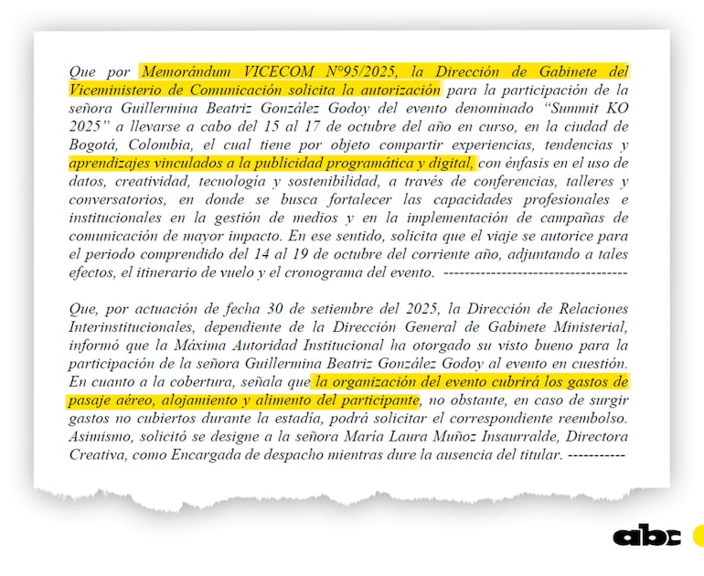 El documento oficial revela que la empresa de Bernal (accionista de Digimarketing), pagó los gastos de avión, alojamiento y alimentación.