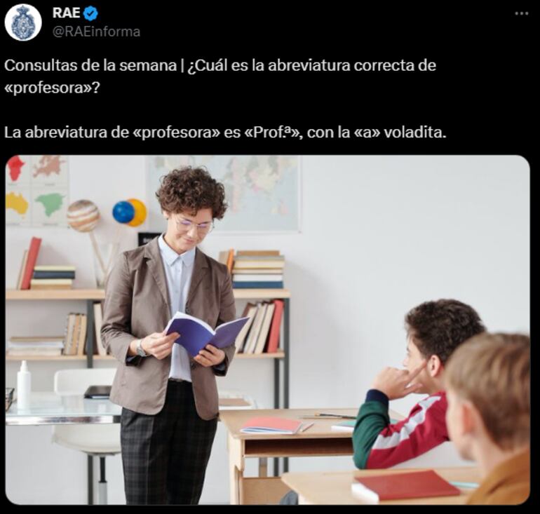 La abreviatura correcta de la palabra "profesora", según la RAE.