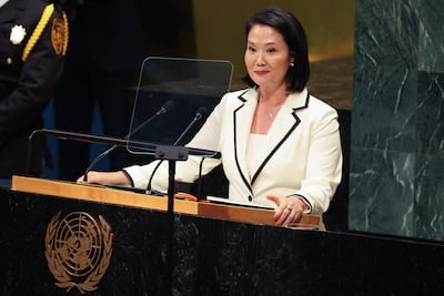 La presidenta del Perú, Keiko Fujimori, se dirige a la 81.ª Asamblea General de las Naciones Unidas en la sede de la ONU en Nueva York.