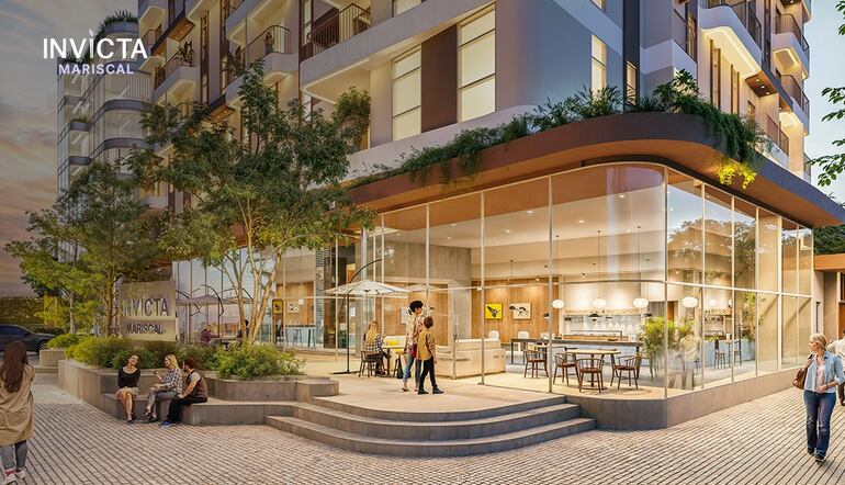 Un boulevard comercial con restaurantes y cafés integrará el edificio con la vida activa del barrio Mariscal.