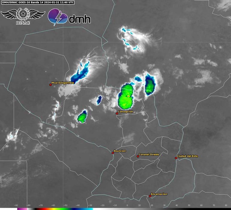 Núcleos de tormentas sobre el territorio nacional.