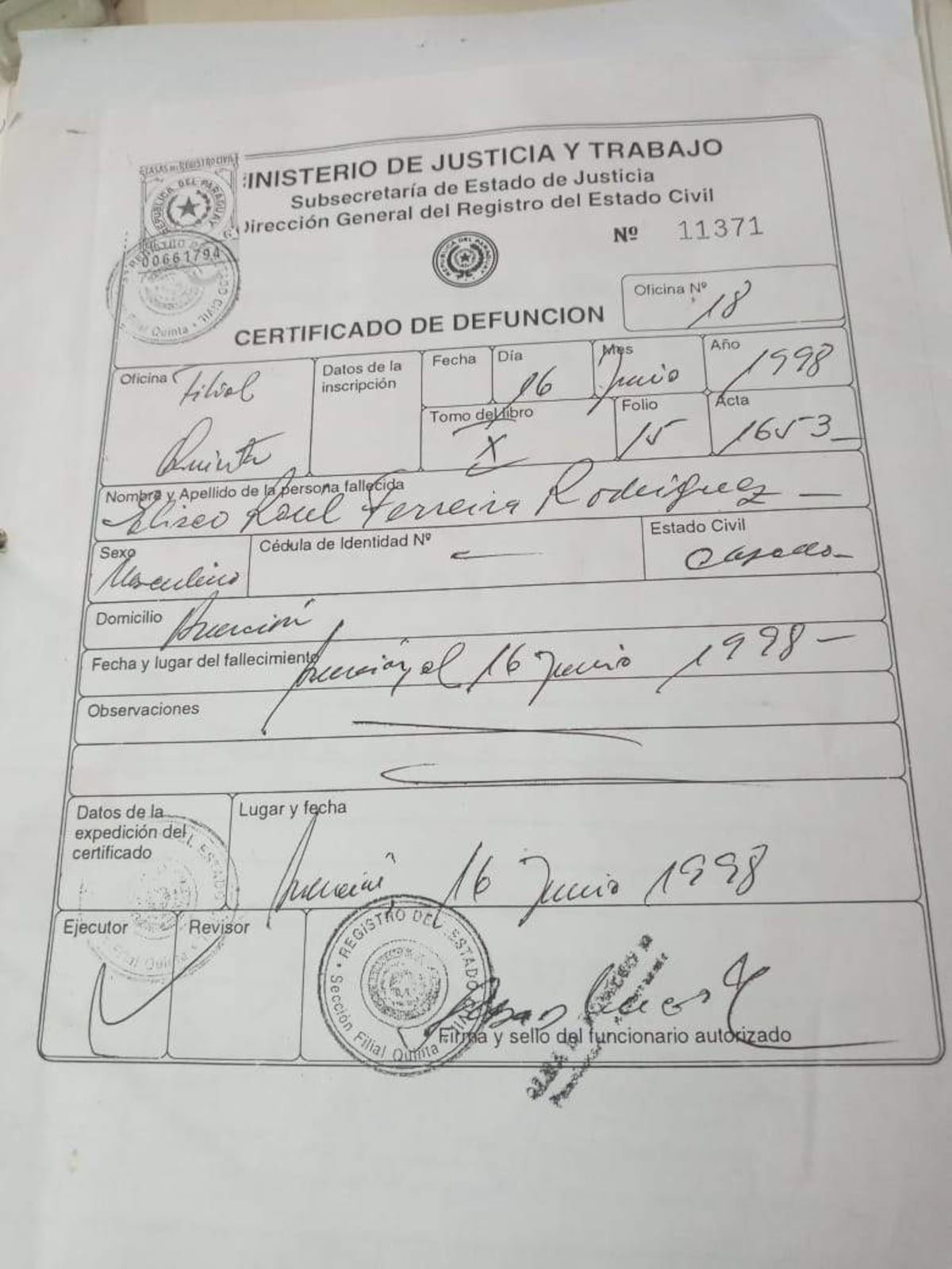 Liberal fallecido hace 28 años aparece afiliado a la ANR y habilitado para votar en Misiones
