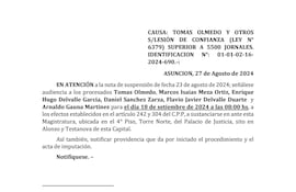 Notificación enviada al intendente de la localidad de Ñemby y a otros cinco procesado por supuesta lesión de confianza, para la imposición de medidas.