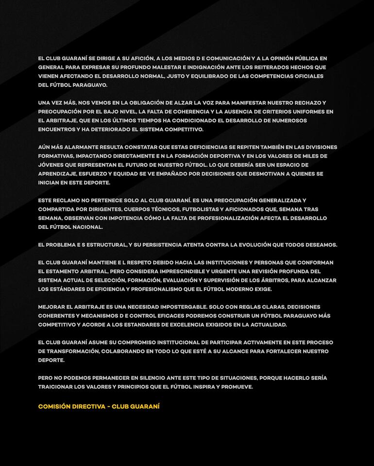 Comunicado de Guaraní contra el arbitraje