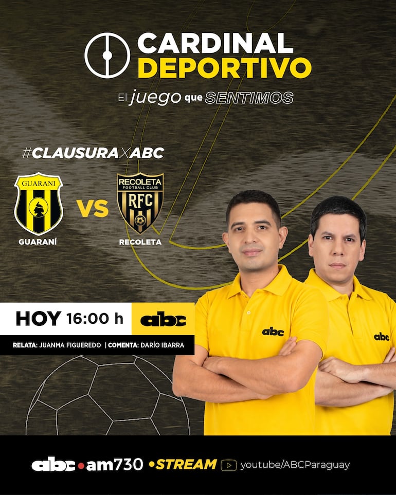 Guaraní vs. Recoleta FC, por ABC Cardinal 730 AM y ABC Paraguay en Youtube.