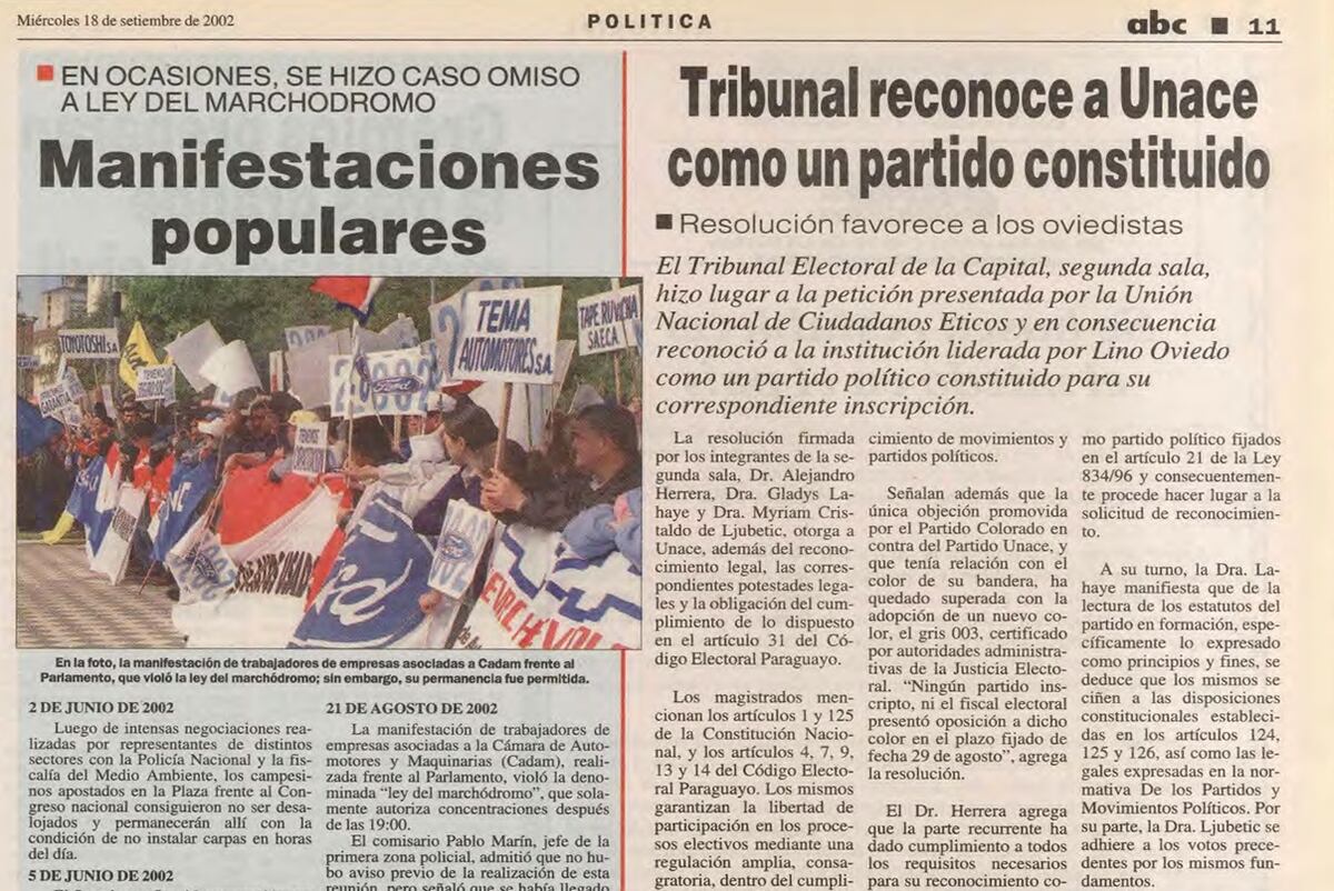 UNACE cumple años: del oviedismo y su independencia colorada a la desaparición del mapa legislativo