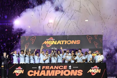 Celebración francesa tras la nueva consagración en el Seis Naciones.