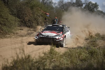 El Toyota GR Yaris Rally2 de Alejandro Galanti y Marcelo Toyotoshi en la Etapa 2 del Rally del Chaco 2026.