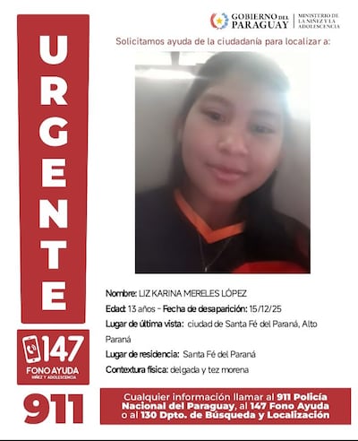 Piden ayuda para encontrar a una adolescente desaparecida en Alto Paraná.