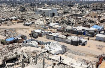 Campode Sheikh Radwan neighbourhood of Gaza City on July 6, 2026. The Palestinian Islamist movement Hamas announced on July 6 the dissolution of the body that has governed the Gaza Strip for nearly two decades, clearing the way for a technocratic committee to implement civilian rule. Since a ceasefire took effect in Gaza last October between Hamas and Israel, the group has repeatedly said it is prepared to step aside from day-to-day governance, but the thorny issue of its disarmament remains unresolved. (Photo by Omar AL-QATTAA / AFP)