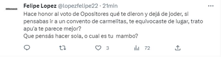 Respuestas al tweet de Norma Aquino, "Yami Nal", senadora electa por el Partido Cruzada Nacional, en el que arremetió contra la senadora colorada independiente, Blanca Ovelar, quien estaría buscando el apoyo de la oposición para presidir el Congreso.