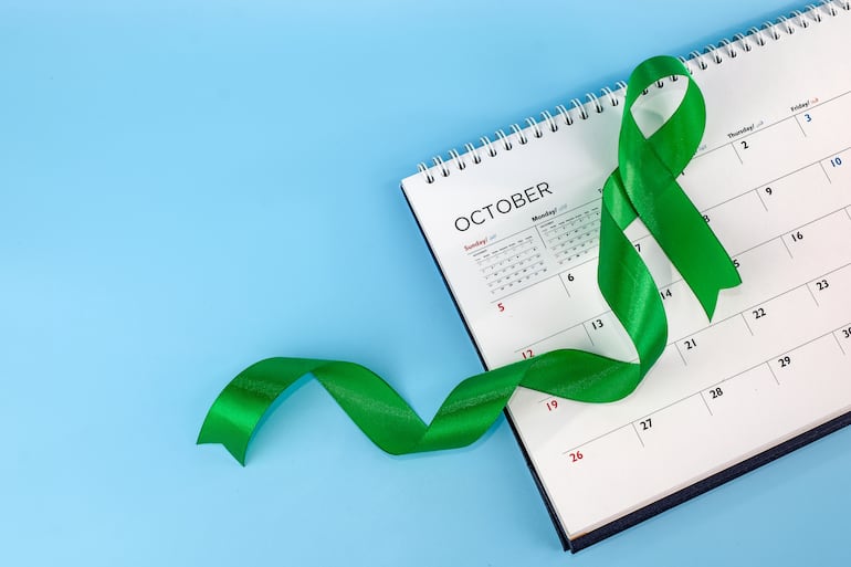 Lazo verde, símbolo del Día Mundial de la Salud Mental.