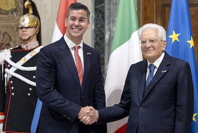 Sergio Mattarella, presidente de Italia, cuando se reunió en el 2025 con Santiago Peña.