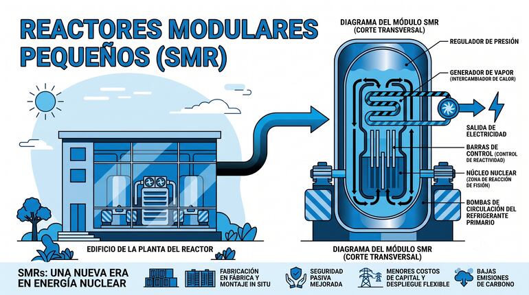 Infografía que explica el funcionamiento de un reactor modular pequeño o SMR.
