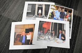 Esta fotoilustración, tomada en Washington, D. C., el 19 de diciembre de 2025, muestra fotografías, entre ellas del expresidente estadounidense Bill Clinton, el cantante de los Rolling Stones Mick Jagger, el presidente de Virgin Group Richard Branson y Ghislaine Maxwell, después de que el Departamento de Justicia de EE. UU. comenzara a publicar los esperados registros de la investigación del caso políticamente explosivo del delincuente sexual convicto Jeffrey Epstein.