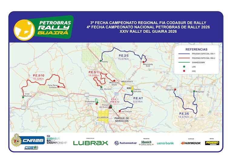 Mapa oficial del Rally del Guairá 2026.