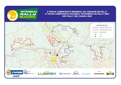 Mapa oficial del Rally del Guairá 2026.