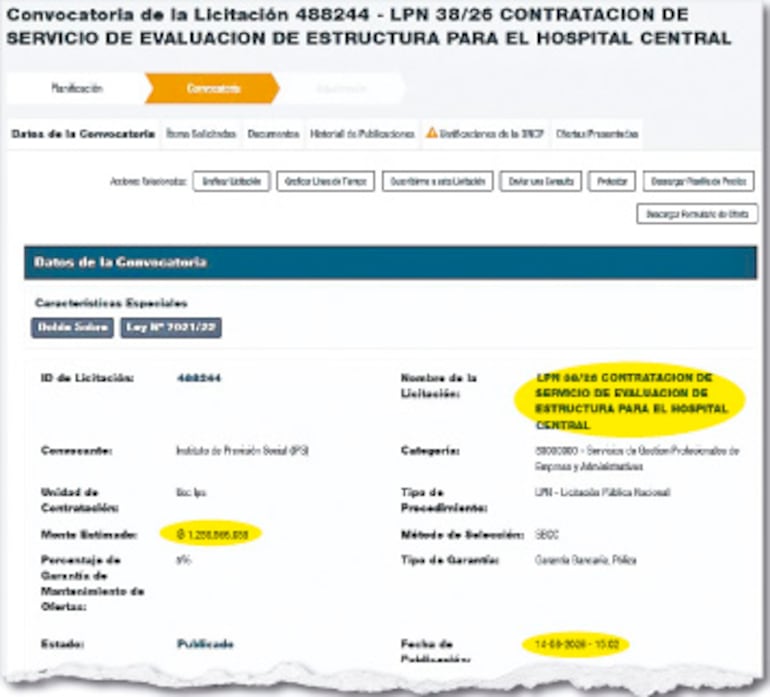 El llamado publicado el viernes último para el nuevo estudio, con precio de G. 1.288 millones.