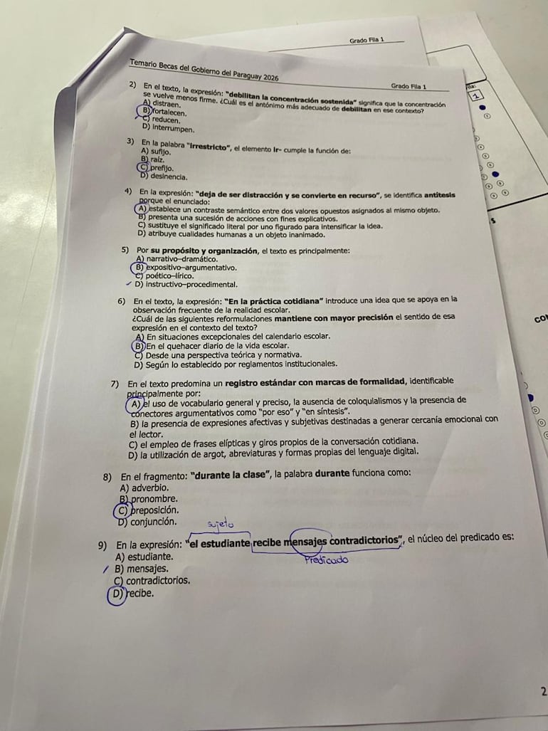 Hoja compartida de la prueba para acceder a las Becas del Gobierno.