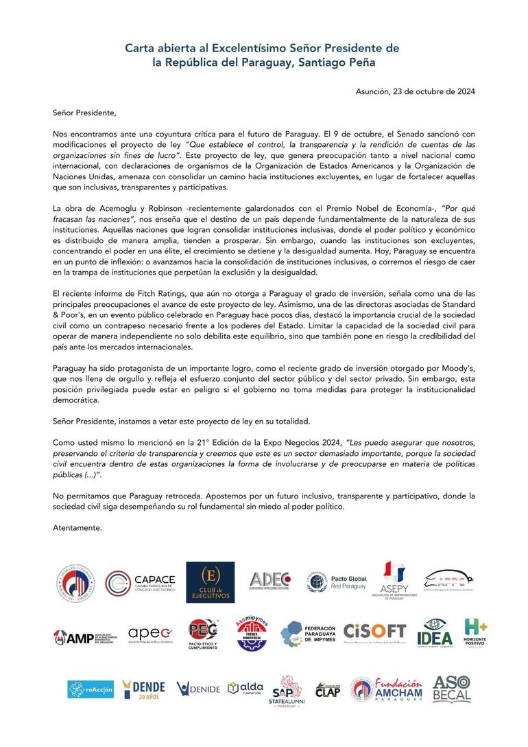 Carta abierta para Santiago Peña.