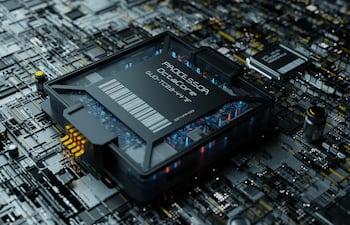 primer plano de una unidad central de procesamiento (CPU) en una placa base.