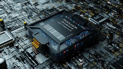 primer plano de una unidad central de procesamiento (CPU) en una placa base.