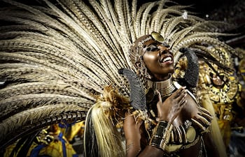 Desfile de la Escuela de Samba Academicos do Salgueiro en la Avenida Marquês de Sapucaí, en Río de Janeiro (Brasil).