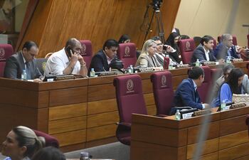 La silla vacía pertenecía a Orlando Arévalo. En el fondo (3º d), el diputado Santiago Benítez, quien criticó al Comando cartista.