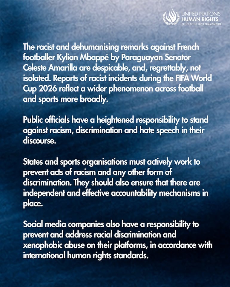 Parte de lo que dijo la ONU sobre el escándalo entre Mbappé y Celeste Amarilla.