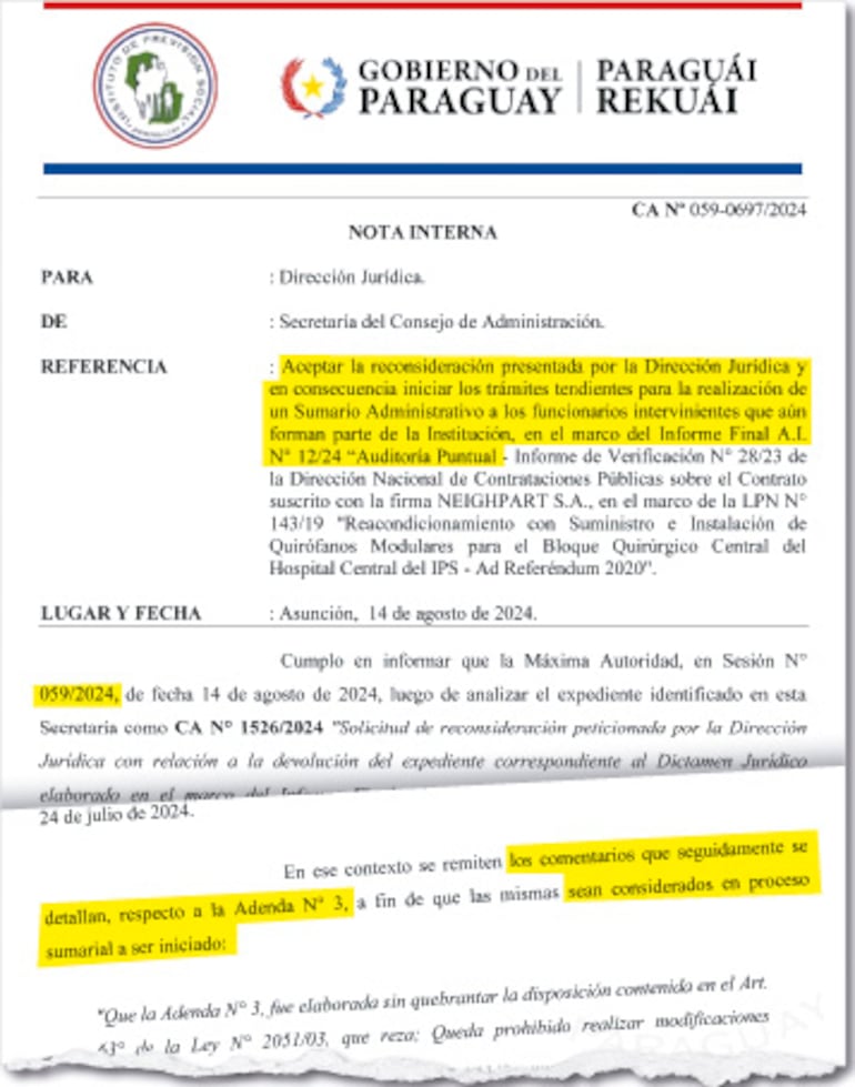 El 14 de agosto de 2024, la máxima autoridad del IPS aprobó la realización de una investigación.
