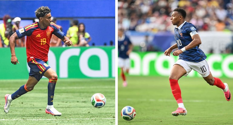 El delantero de España Lamine Yamal el atacante de Francia Kylian Mbappé, dos de los grandes protagonistas que tendrá el duelo entre Francia y España, por las semifinales de la Copa del Mundo 2026.