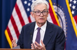 Jerome Powell speaks to reporters after the Feds decision to leave interest rates unchanged at the Federal Reserve in Washington, DC, USA, 29 April 2026. Although Powells term as Fed chair expires 15 May, Powell says he plans to stay on the board for an undetermined amount of time. EFE/EPA/JIM LO SCALZO