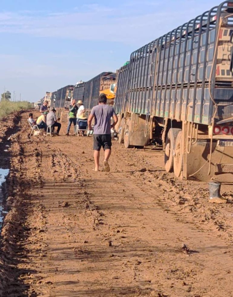 En pleno dia del trabajador mas numerosos conductores de camiones, se encuentran atrapados en el barro en el Alto Paraguay.