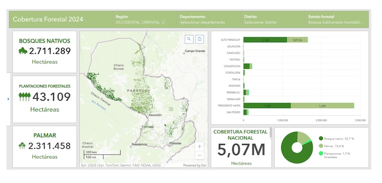 Cifras de la cobertura boscosa en Paraguay, según el Infona.