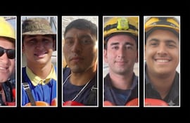 Simón Díaz González, Carlos David Pérez Morínigo, Jesús Alberto Miranda Lovera, Éver Nilson Sosa Rotela y Giovanni Samuel Amarilla Alegre, fallecidos en la explosión de la barcaza Tratank 41 en el río Paraguay.