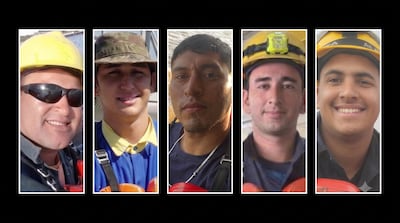 Simón Díaz González, Carlos David Pérez Morínigo, Jesús Alberto Miranda Lovera, Éver Nilson Sosa Rotela y Giovanni Samuel Amarilla Alegre, fallecidos en la explosión de la barcaza Tratank 41 en el río Paraguay.