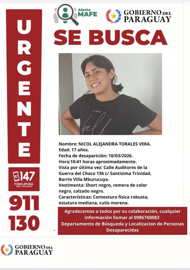 Foto de Nicol Torales, desaparecida
