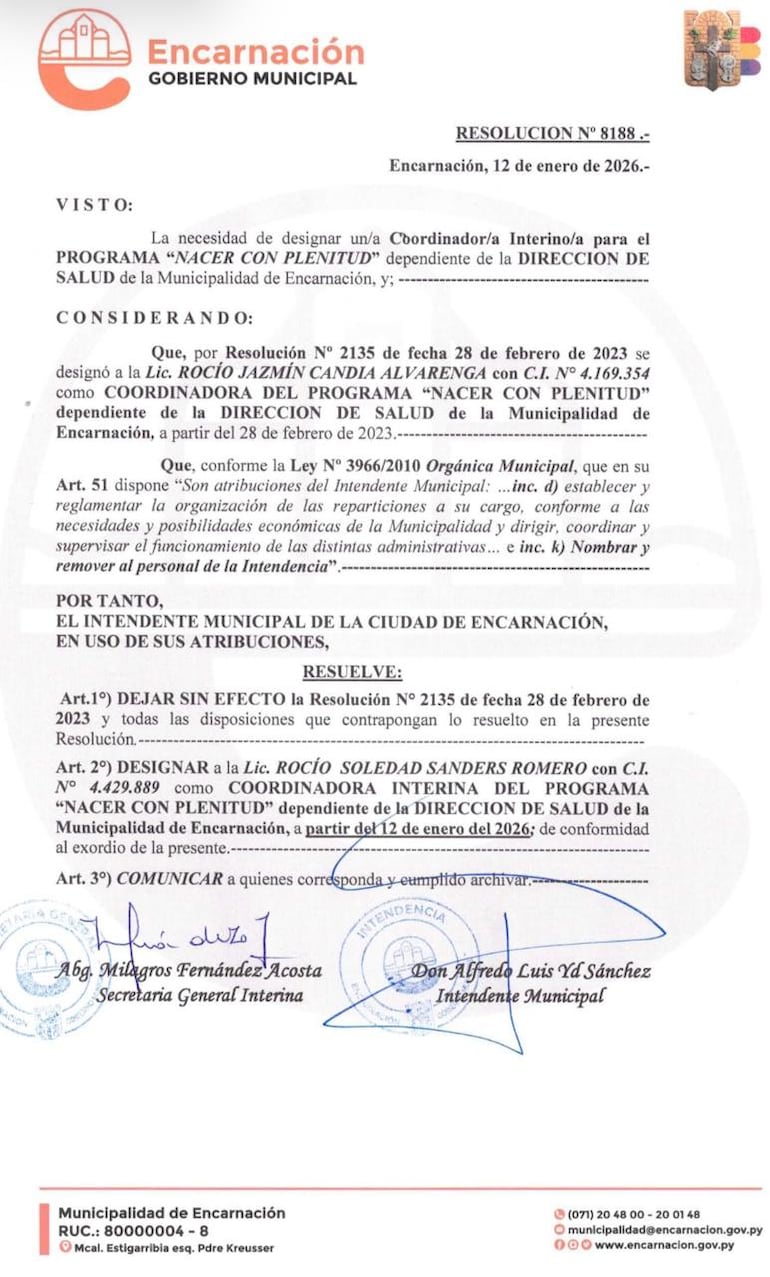 Intendente de Encarnación desvincula a funcionaria que sería su exnovia