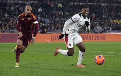 Rome (Italy), 25/01/2026.- Milans Rafael Leao (R) in action against Romas Donyell Malen (L) during the Serie A soccer match between AS Roma and AC Milan at the Olimpico stadium in Rome, Italy, 25 January 2026. (Italia, Roma) EFE/EPA/Riccardo Antimiani