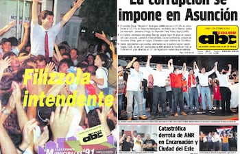Portada de ABC Color de la primera elección de intendente de Asunción en 1991 y la última en 2021.