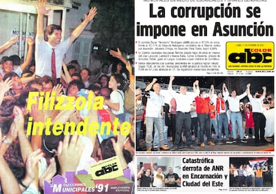 Portada de ABC Color de la primera elección de intendente de Asunción en 1991 y la última en 2021.