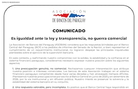Es igualdad ante la ley transparencia, no guerra comercial. Espacio Reservado de ASOBAN.