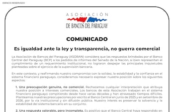 Es igualdad ante la ley transparencia, no guerra comercial. Espacio Reservado de ASOBAN.