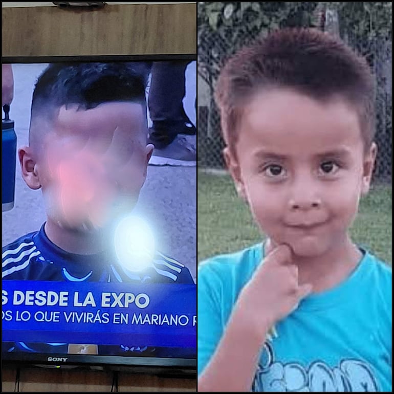 Niño en camiseta aqua muestra curiosidad, frente a la pantalla con otro niño en camiseta con franjas de fútbol en un entorno informal.