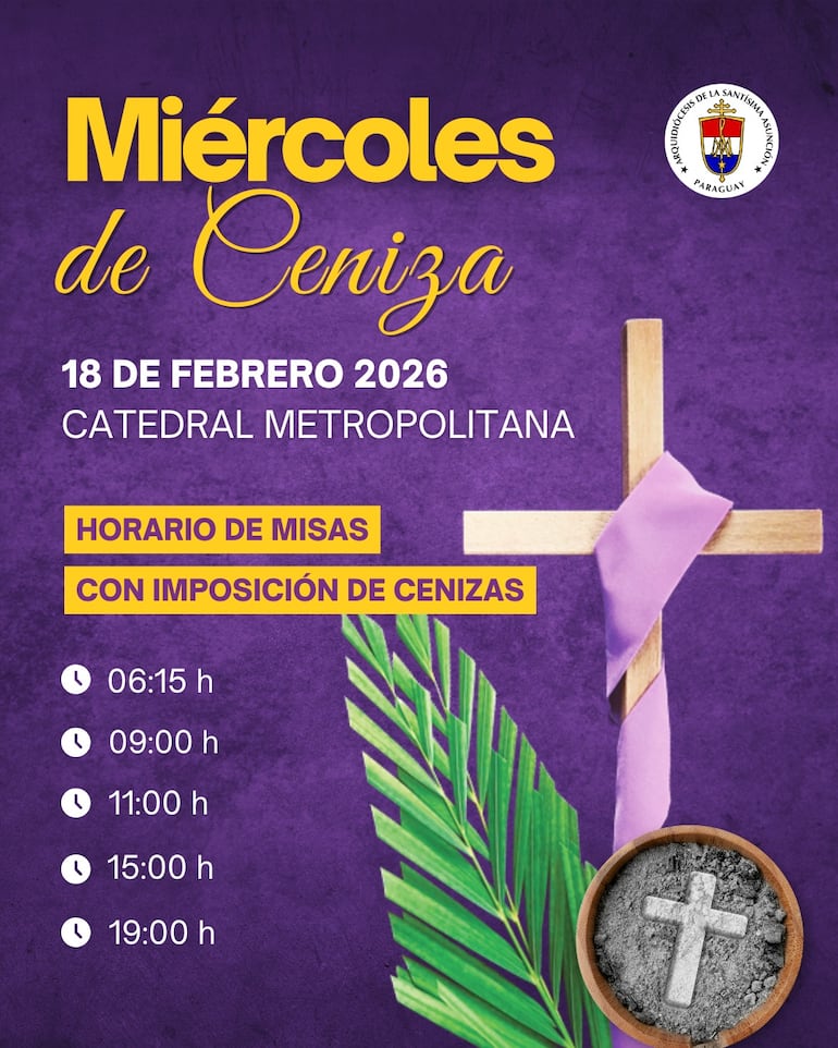 Invitación a la celebración del Miércoles de Ceniza en la Catedral Metropolitana de Asunción.